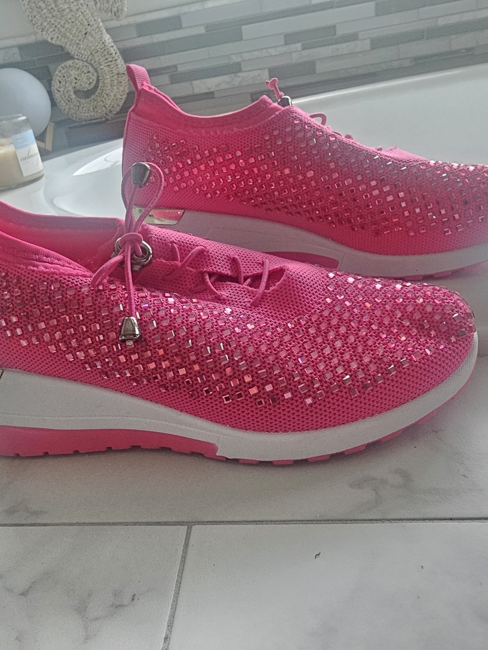 Adalina Women's Rhinestone Embellished Hot Pink Sneaker